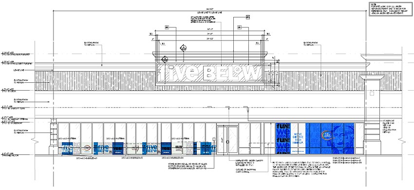 The storefront plan for the Five Below in Claire Lane Center at 11112 San Jose Blvd., Unit 12. The storefront plan for the Five Below in Claire Lane Center at 11112 San Jose Blvd., Unit 12.