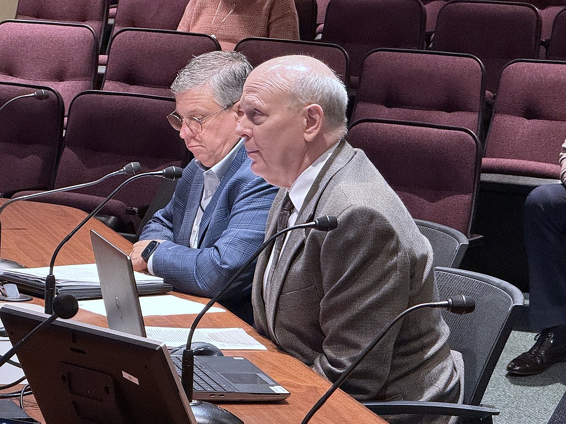 Sarasota Senior Planner David Smith (right) and Economic Development Manager Wayne Appleby present during the Marian Anderson property hearing before the City Commission.