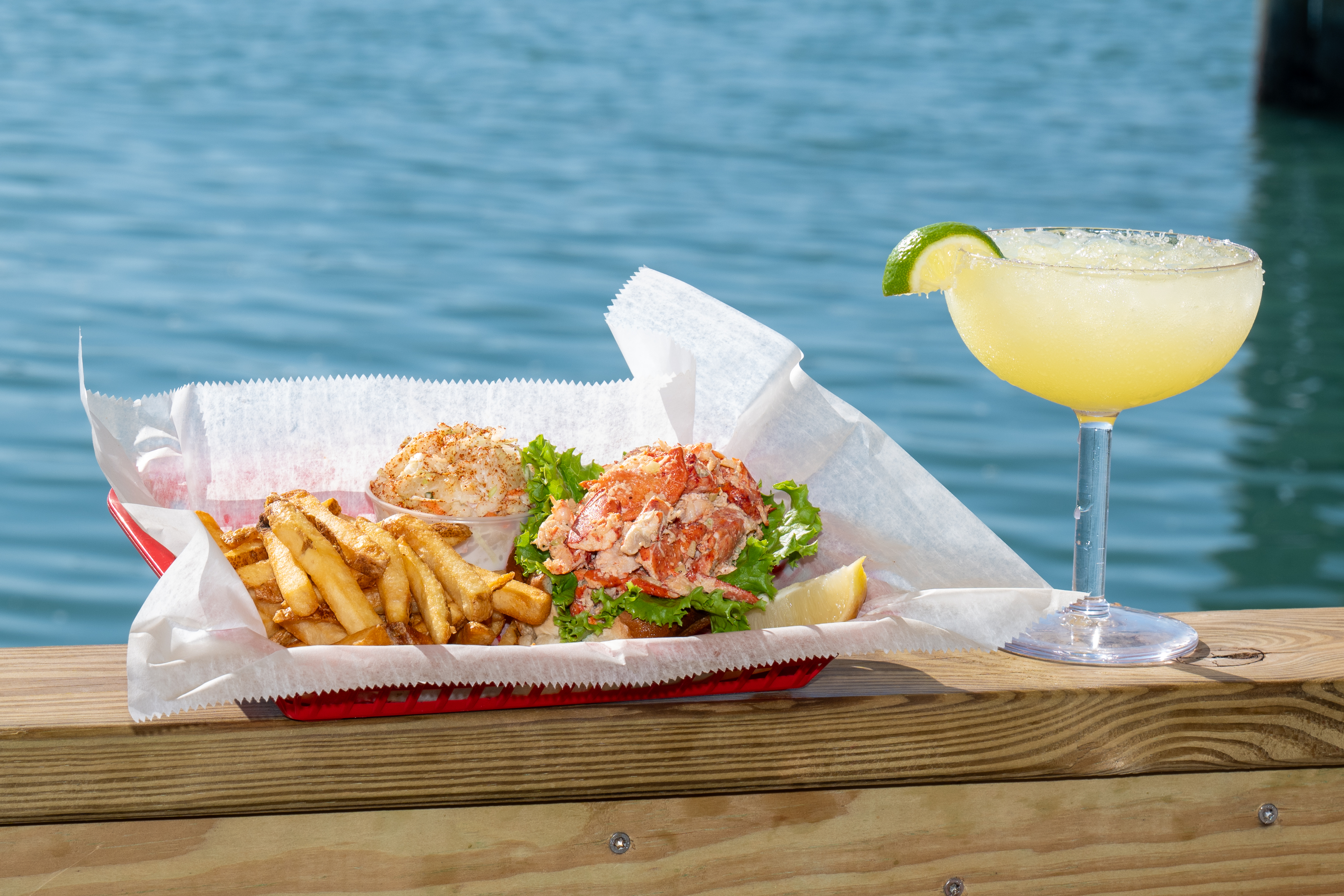 Old Salty Dog’s lobster roll with an Attitude Margarita — best enjoyed with a waterfront breeze.