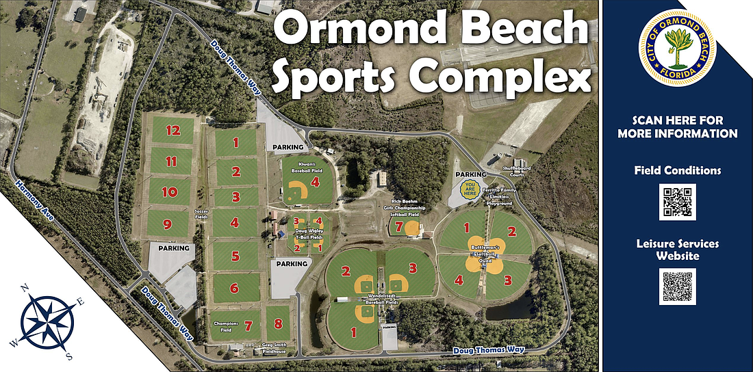 A city map showing the fields at the Ormond Beach Sports Complex. Courtesy of the City of Ormond Beach