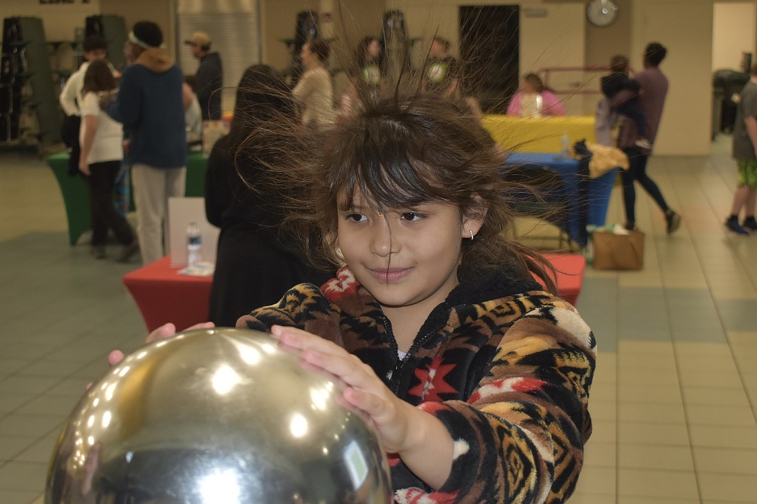 Second grader Sovereign Osceola experiences static electricity.