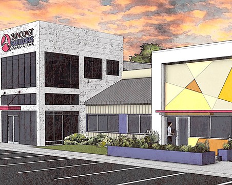 A rendering of a renovated and expanded former Perkins restaurant into Suncoast Apprenticeship Academy for the homebuilding industry.