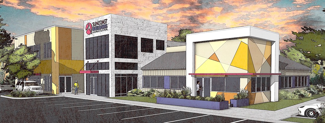 A rendering of a renovated and expanded former Perkins restaurant into Suncoast Apprenticeship Academy for the homebuilding industry.