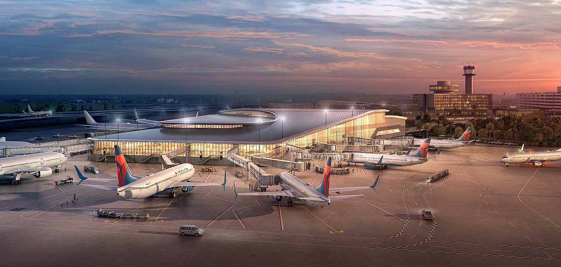 A rendering of the exterior of Tampa International Airport's new Airside D terminal, expected to open to the public in 2029.