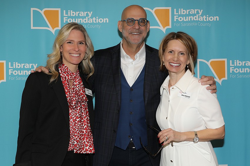 Library Foundation President Kat Wingert with Harlan Coben and Executive Director Alisa Mitchell.