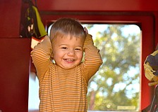 Lakehouse Cove's 16-month-old Hunter Colon shows his excitement to be inside a fire truck at the Celebrate Our First Responders event Feb. 7 at the Greenbrook Adventure Park.