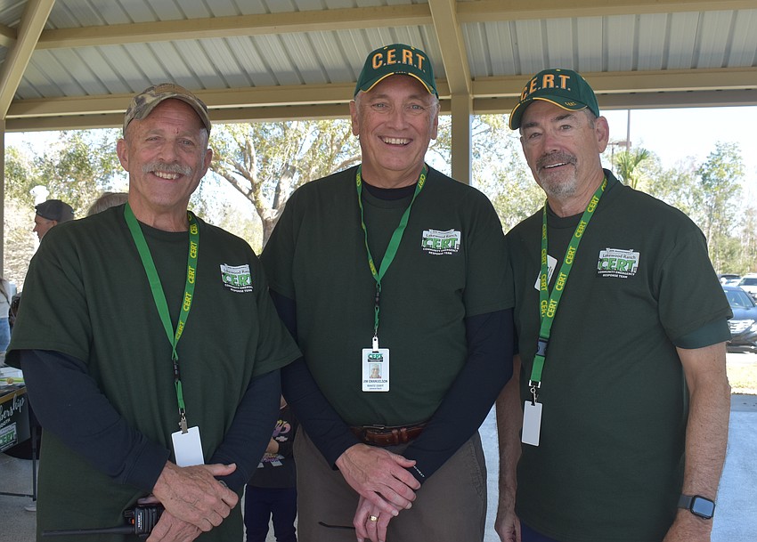 Lakewood Ranch CERT's Dave Esslinger, president Jim Emanuelson and John McInally are glad so many were able to attend their event to honor first responders and celebrate CERT's 20th anniversary.