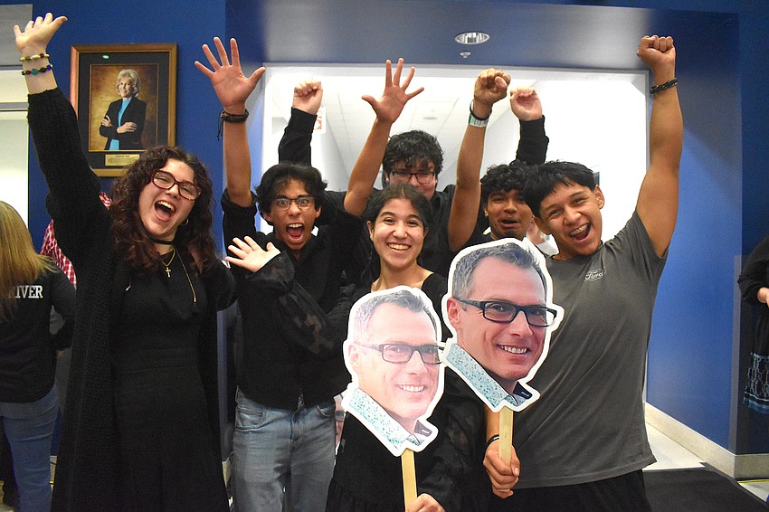 Braden River High students Michelle Lupescu, Nicholas Ngo, Edoardo Ronchini, Remi Cobucci-Reis De Oliveira, Cein Mejia and Jared Rodriguez were present to cheer on their band teacher Clifford Dawson at the Excellence in Education Awards.