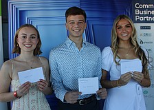 Tom Bergerat (center) was presented with a $3,500 scholarship at Polo with the Pros after being named the Junior Humanitarian of the year while Waterside's Audrey Luke (left), a junior at The Out-of-Door Academy, and Parrish's Mia Polseno (right), a senior at Parrish Community High, each received $750 scholarships.
