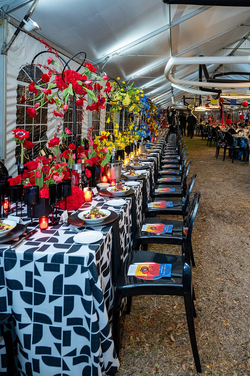 Yellow and red flowers decorated the tables.