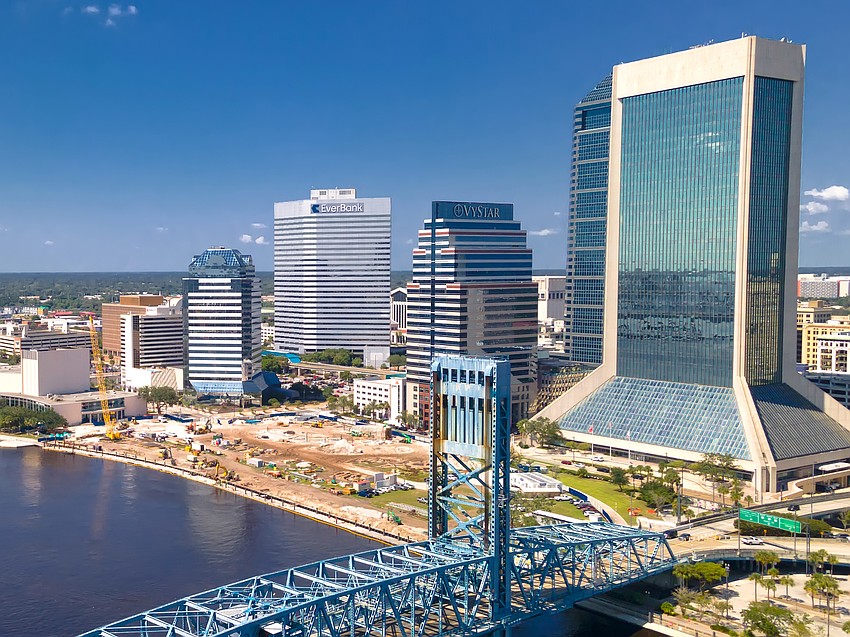 Riverfront Plaza park is shown under construction in Downtown Jacksonville. The park has now been completed.