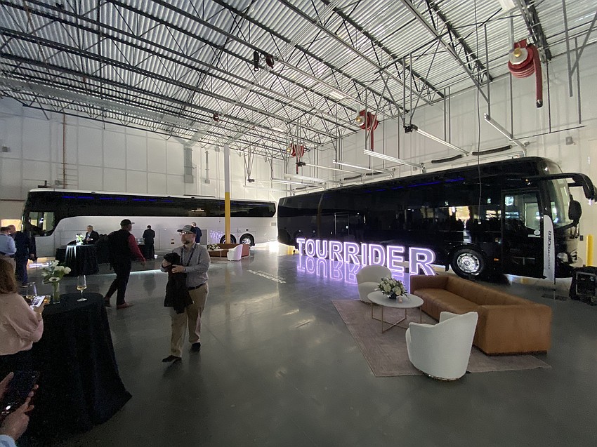 A Mercedes-Benz Tourrider bus inside Daimler Coaches North America’s new headquarters in West Jacksonville.