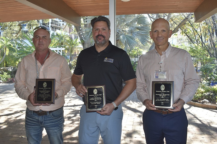 John Alec of Sarasota County, Chip White of Lefty's Oyster & Seafood Bar, and Tom Edwards of Sarasota Memorial Hospital