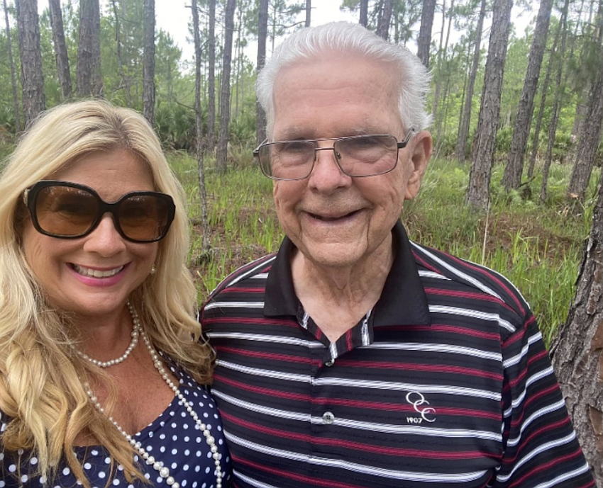 Darlinda Copeland, founder of Paradise Pointe, with her father, Don Gammon, during a tour of the property that would become Paradise Pointe Assisted Living & Memory Care. Courtesy photo