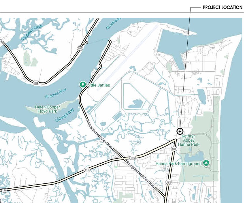A restaurant complex with pickleball courts, a stage and more is planned at 2989 Mayport Road. The site is near the Wonderland Drive intersection north of Kathryn Abbey Hanna Park.