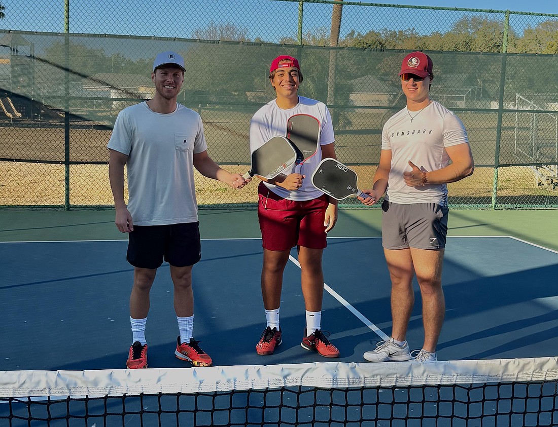 Landon Cox, Diego Villasroel and Grant Ludwig enjoyed playing pickleball together on Winter Garden’s courts.