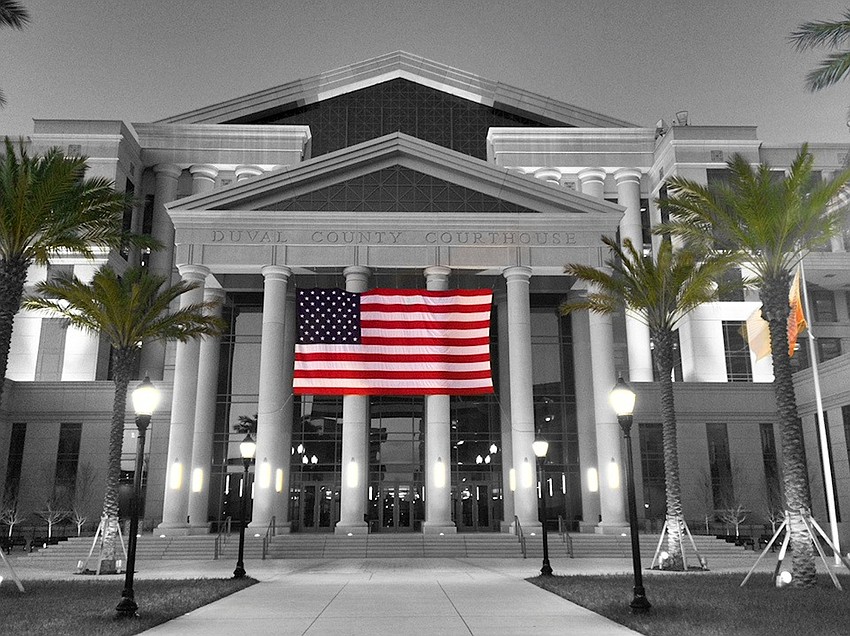 A 60-foot-wide flag was installed on the Duval County Courthouse soon after it opened in 2012.