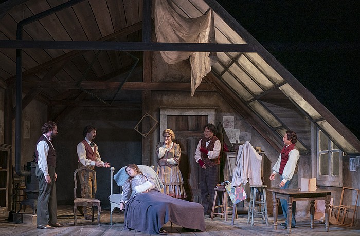 An artistic life in a Parisian garret ends in death for Mimi (Ashley Milanese) in Puccini's "La bohème," which runs at the Sarasota Opera House through March 28.