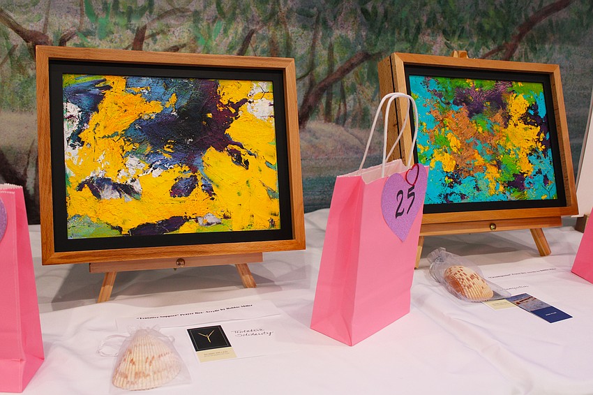 Artist Bobbi Miller brought several pieces to sell to support the Women's Guild scholarship fund, including a few of her abstract pieces.