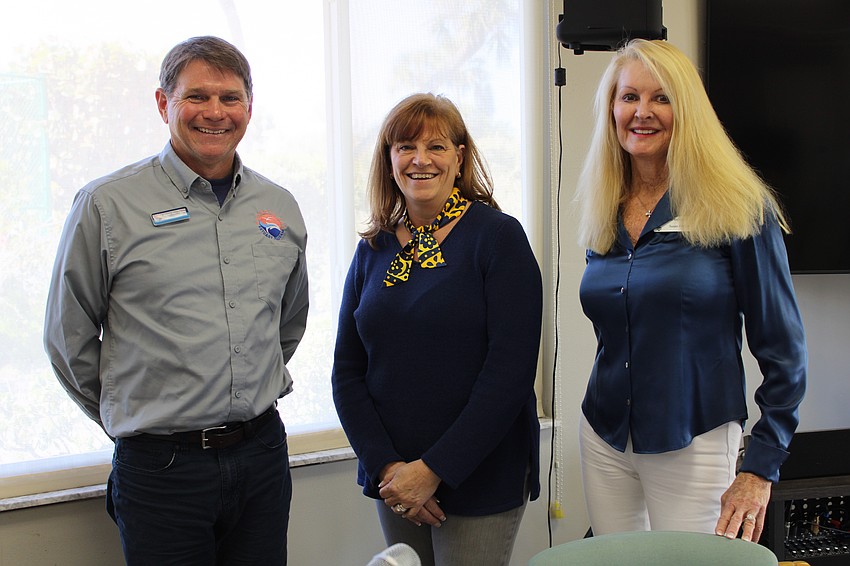 Sarasota Bay Estuary Program executive director Ryan Gandy, Longboat Key Garden Club president Melanie Dale, and former club president Susan Phillips lead a Feb. 10 discussion with club members about the future vision for Longboat Key's parks and preserves.