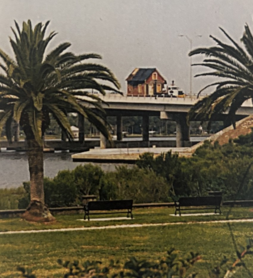 The Emmons Cottage is brought over the bridge in 1998. Courtesy photo