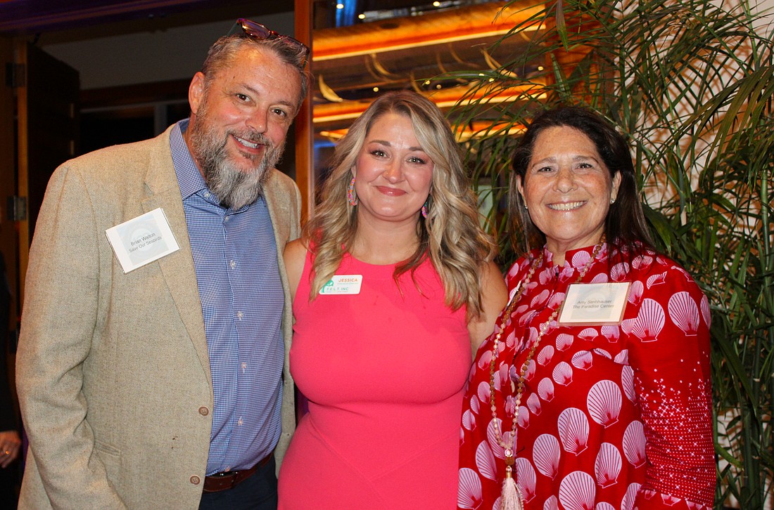 Executive directors Brian Walton, Jessica Ryherd and Amy Steinhauser respectively from Save Our Seabirds, Feeding Empty Little Tummies, Inc. and The Paradise Center, pitched their future development ideas to attendees at the inaugural Longboat Key 100 fundraiser Feb. 17 at The Resort at Longboat Key Club.