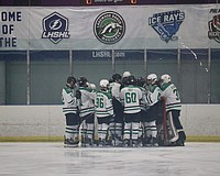The Lakewood Ranch High School hockey team huddles together at the Ellenton Ice and Sports Complex in December. The team could call Lakewood Ranch home if an ice rink is built at Premier Sports Campus North.