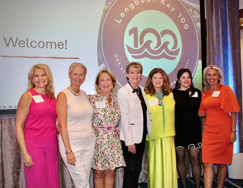 The Longboat Key 100 was founded by seven original members. Pictured above, Michelle Johnson, Betsy Juliano, Heidi Berry, Pat Watral, Julia Woodward, Alison Kanter standing in for her mother, Danielle Gladding, and Nicholle DiPinto McKiernan.