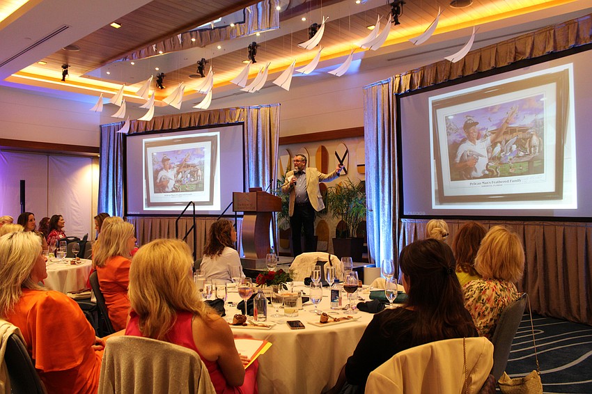 Save Our Seabirds executive director Brian Walton pitches to attendees at the Longboat Key 100 fundraising drive.