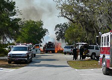 Manatee County extends its burn ban until further notice to protect residents and animals from wildfires. This photo was taken by the East Manatee Fire Rescue in June 2024 when over 100 acres burned at Lake Manatee State Park.
