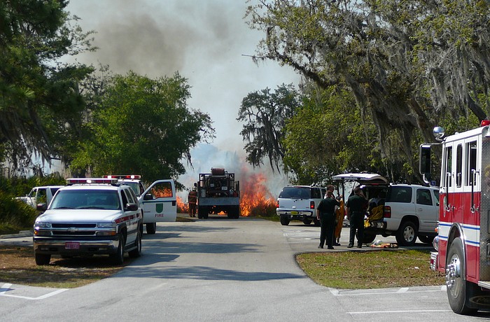 Manatee County extends its burn ban until further notice to protect residents and animals from wildfires. This photo was taken by the East Manatee Fire Rescue in June 2024 when over 100 acres burned at Lake Manatee State Park.