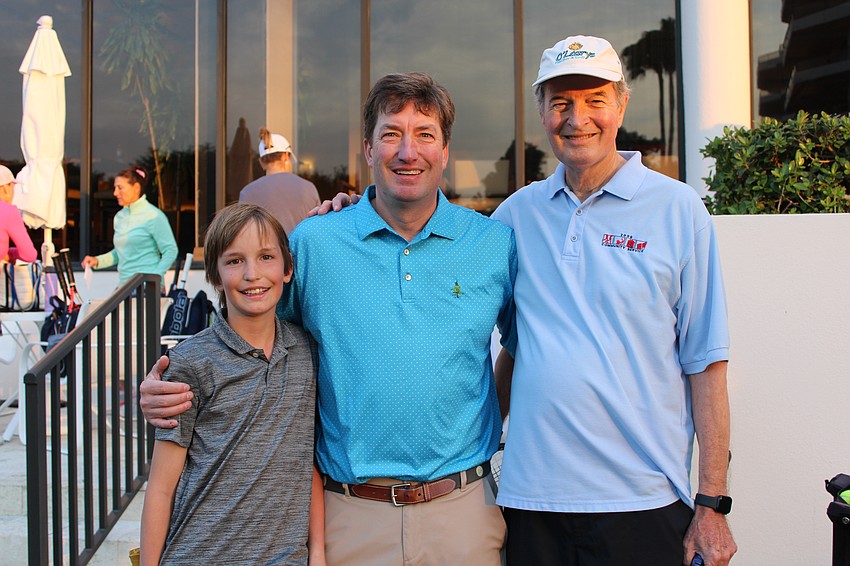 Three generations joined the Feb. 15 tennis social with The Sanctuary at Longboat Key Club Community Association. From left, Knox King, Ken King and Kelly King.