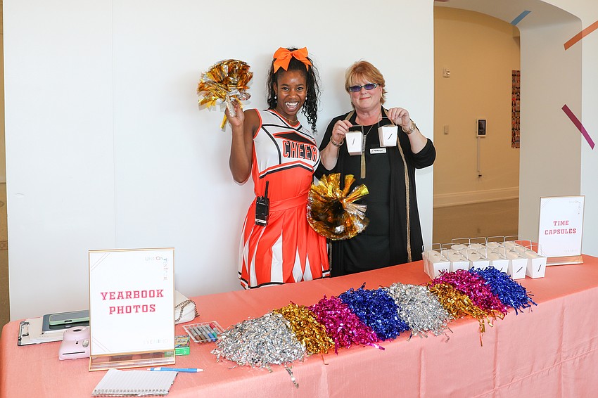 Faith Adesanya and Margo Tibbe await their guests who will be immersed in a prom-themed event at Sarasota Art Museum's annual Unconventional Evening.