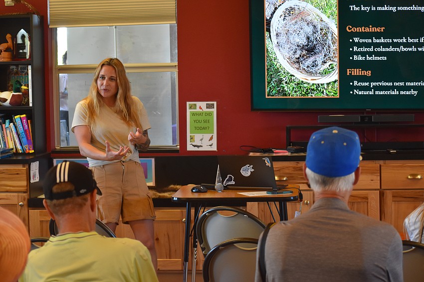 Lisa Wood, director of Education and Outreach at Save Our Seabirds, delivers a presentation.