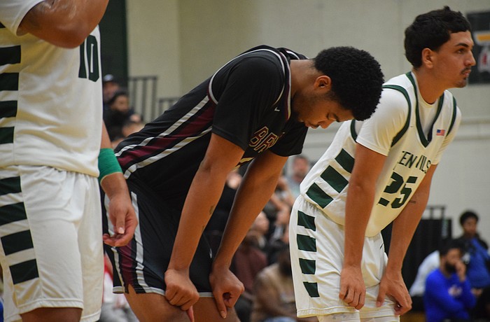 Junior guard Anthony Bailey (center) was one of several players who couldn't find their offensive groove in Braden River's season-ending loss Feb. 20 to St. Petersburg.