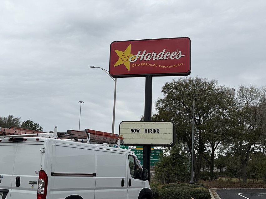 The sign is up at Hardee’s at 9111 Merrill Road, east of Southside Connector and Interstate 295, and the restaurant says is is now hiring.