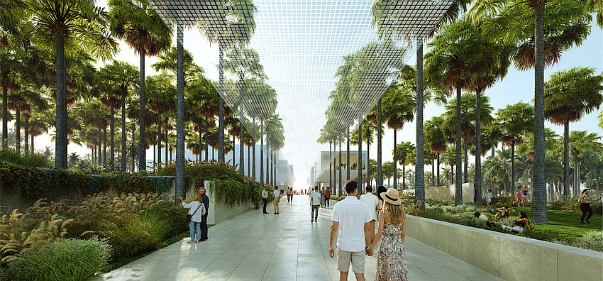 Conceptual rendering by Renzo Piano Building Workshop of the main entrance to a new Sarasota Performing Arts Center.