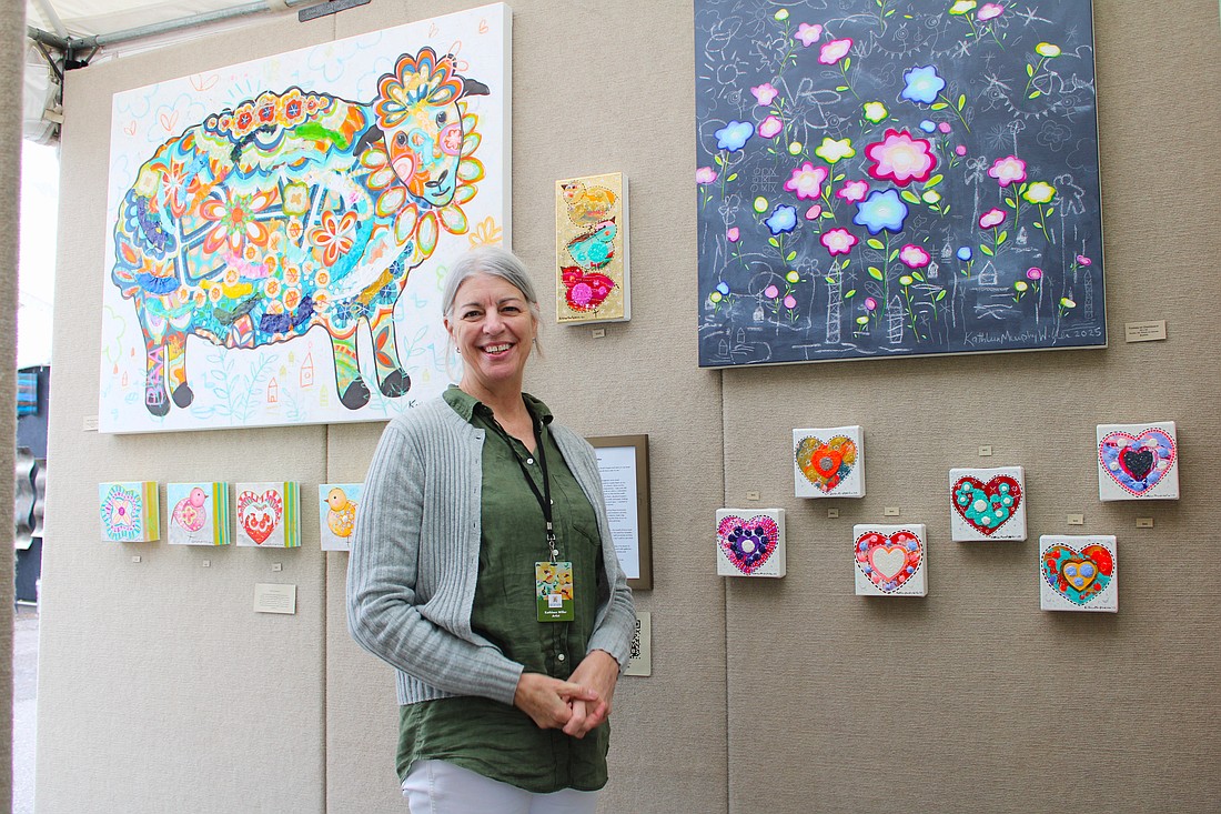 Artist Kathleen Murphy Willer, based in Menomonee Falls, Wisconsin, said she has fun incorporating elements evocative of childhood in her acrylic paintings. She was one of the artists to brave the sun and rain at last weekend's fine art festival on Longboat Key.
