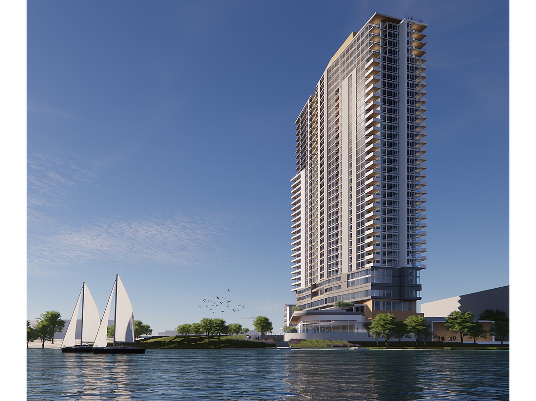 A conceptual rendering of Fleet Landing Riversides at 111 Riverside Ave., the former Haskell headquarters campus on the Downtown Southbank.