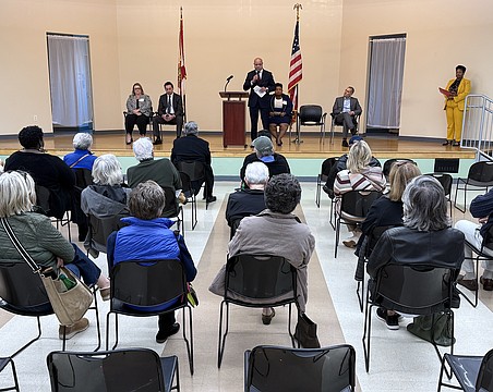 Residents and community members listen to opening remarks by the finalist candidates for Sarasota City Commission.