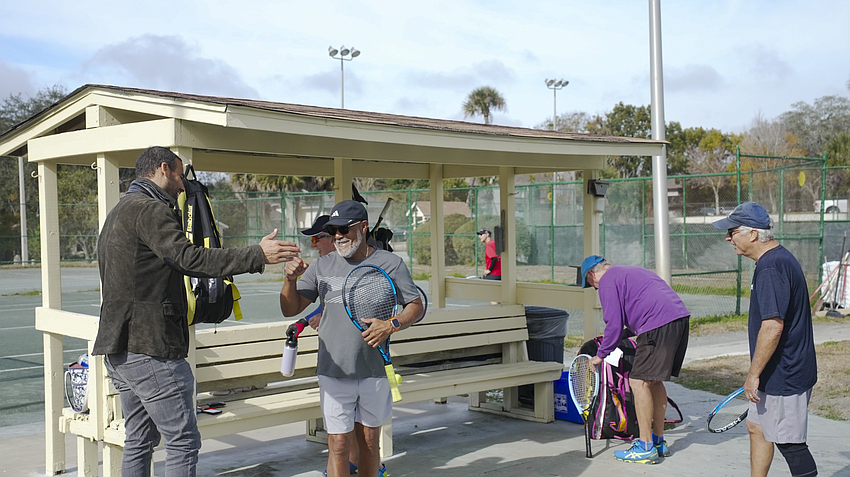Asaf Breier speaks to tennis players at the Trailside Tennis Club. Courtesy photo Asaf Breier speaks to tennis players at the Trailside Tennis Club. Courtesy photo