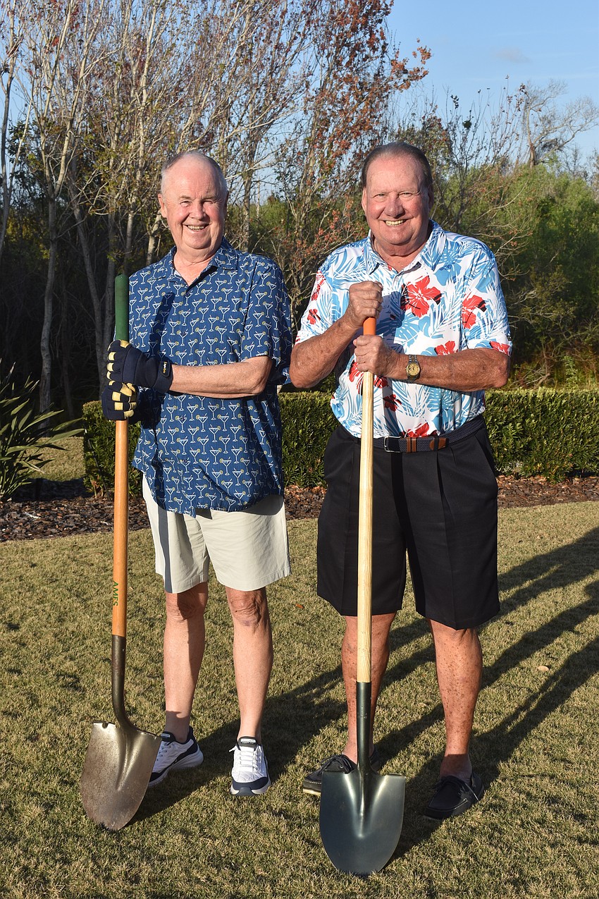 Bob Smith, who started the Stillpoint Mission appeal 15 years ago, and friend Bob Keehn, who has helped with the appeal for the last 10 years, pose with shovels as a symbol of their goal to build or purchase a new building for Stillpoint Mission.