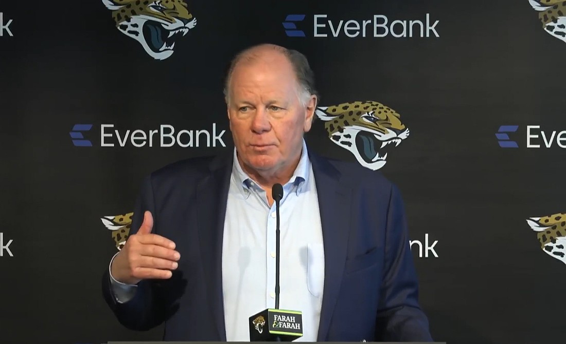 Jacksonville Jaguars President Mark Lamping speaks at a Feb. 25 news conference about the team's plans to play in London and other topics while EverBank Stadium is being renovated into the "Stadium of the Future."