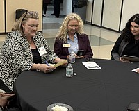 From left, Karie Friling speaks with Commissioner Jen Ahearn-Koch and Argus Foundation CEO Christine Robinson during a Feb. 23 open house event to meet the city manager finalists.