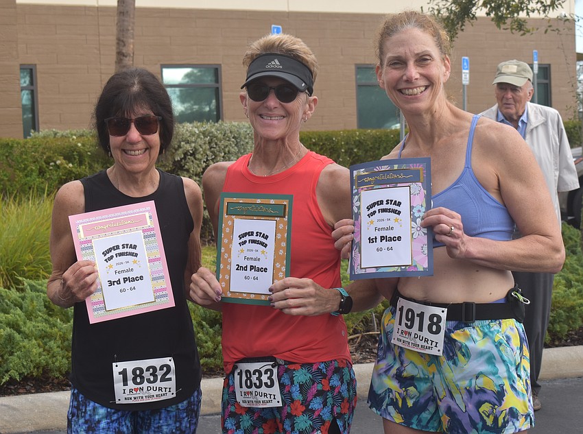 Maureen Stanton, Kimberly Norman and Rosanne Desjardins place in the top three in the 60 and over age group for women.