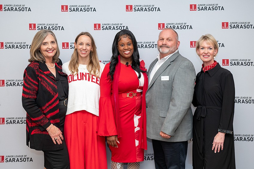 Cindy Kaiser, Legacy Luncheon chair, Corey Talbot, Junior League president,  Dr. India White, keynote speaker, P.J. Brooks and Veronica Brady