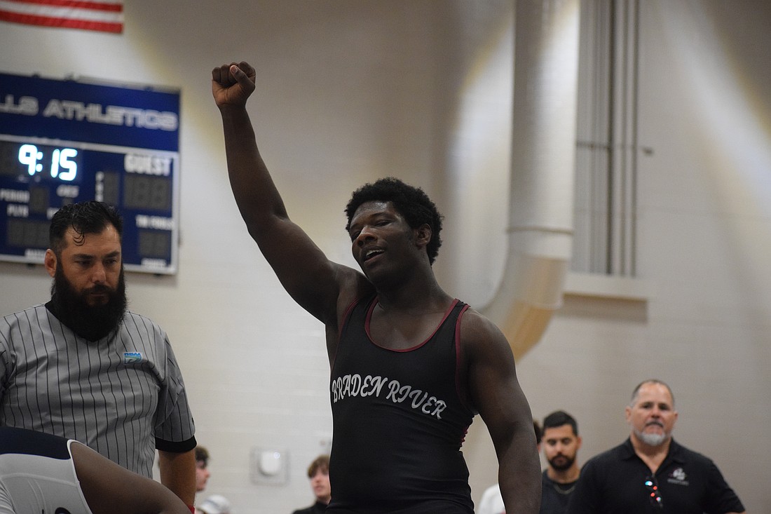 Junior Freedom McDaniel of the 215-pound weight class is one of eight Braden River wrestlers headed to the FHSAA individual state championships. He's also one of three who have won both regional and district crowns this postseason.