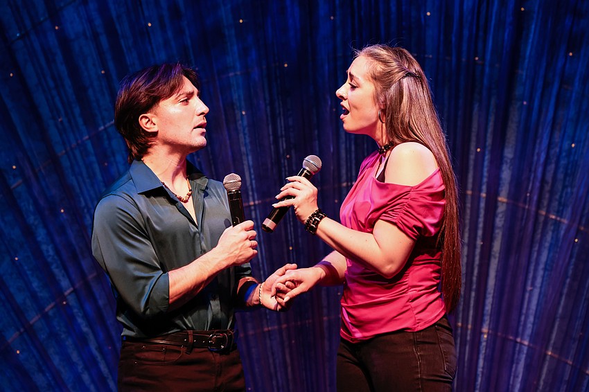 Lorenzo PUgliese and Jessie Carina Lanza sing a duet in Florida Studio Theatre's Lorenzo PUgliese and Jessie Carina Lanza sing a duet in Florida Studio Theatre's