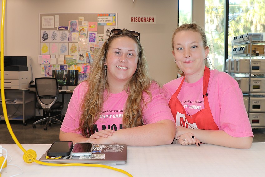 Danielle Ware and Laney Paige escort guests through the printmaking studio for a hand's on experience.