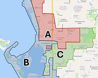 Map shows the three areas of Sarasota's draft traffic calming plan.